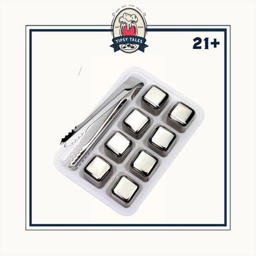 Ice Cube Es Batu Kotak Besi Stainless Steel 8 Pcs + Penjepit Es 1